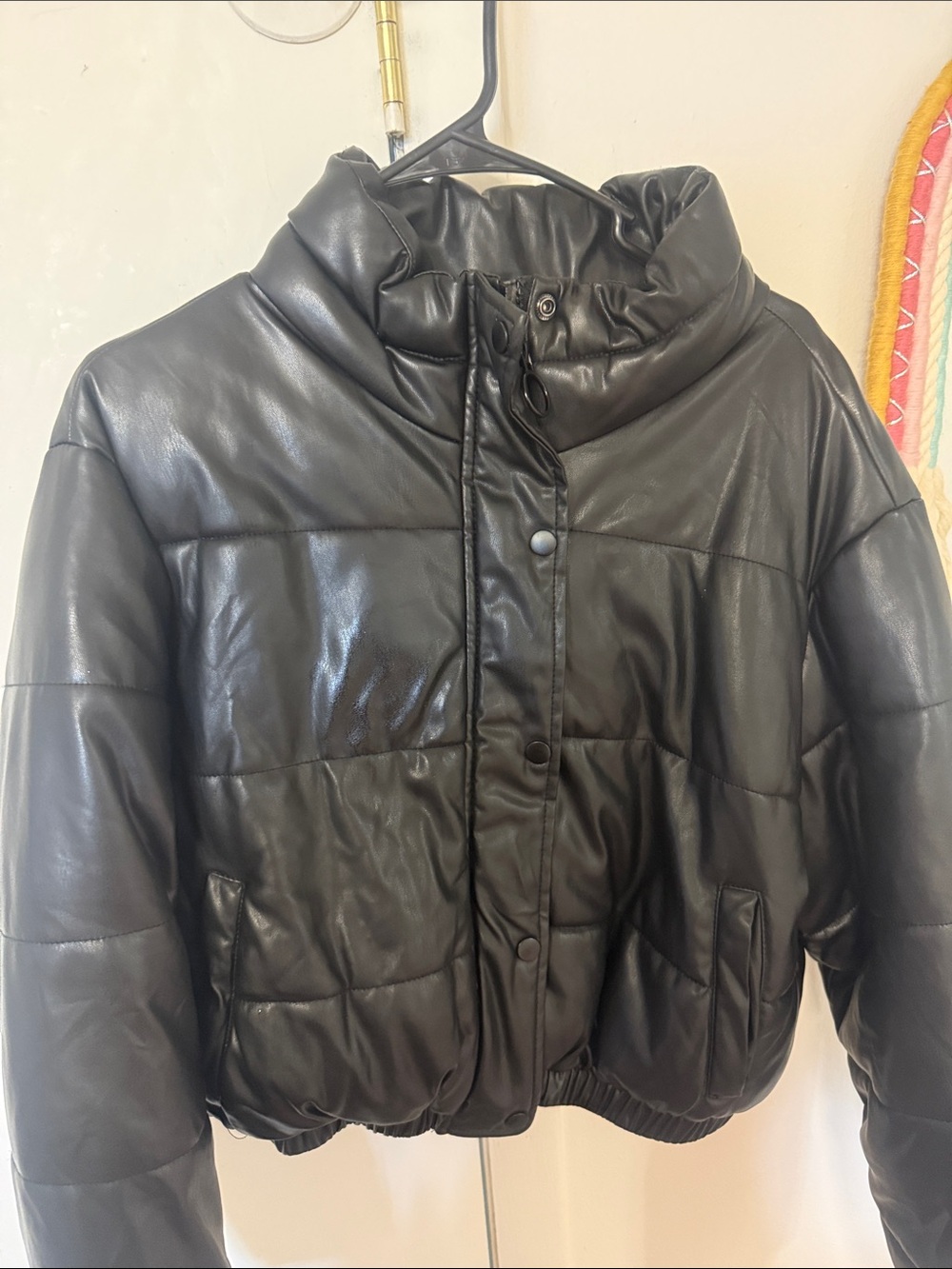 Forever 21 Black Faux Leather Puffer Jacket